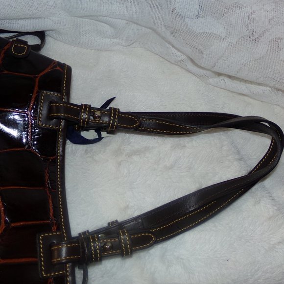 NWT Dooney & Bourke Embossed Leather Double Strap Tassle Shopper -Cognac - Picture 8 of 16